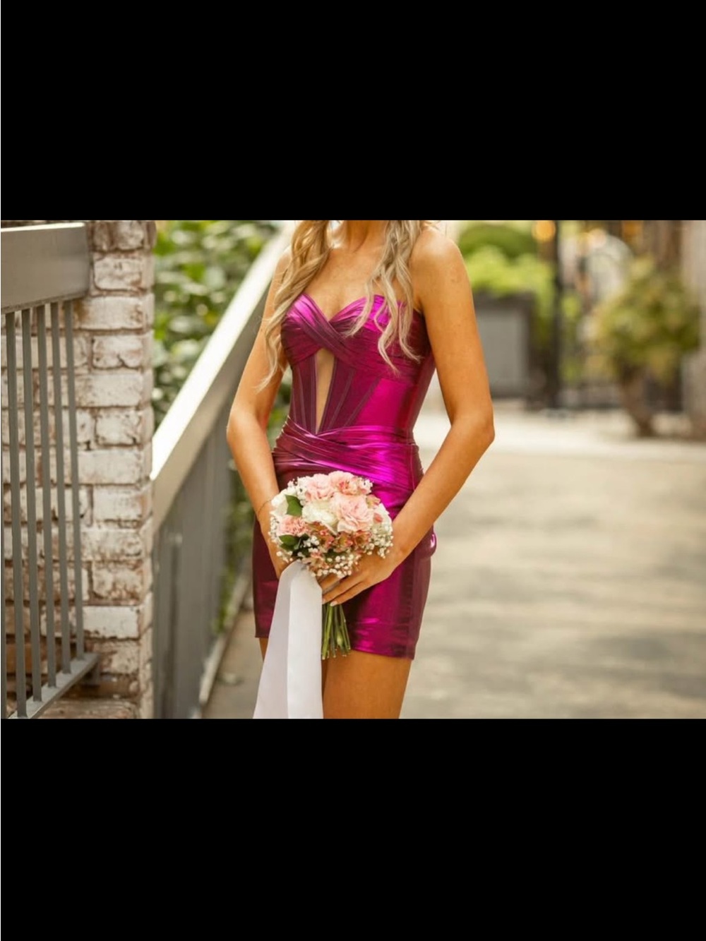 Sherri Hill Fuchsia Sheer-Panel Bodycon Mini Dress